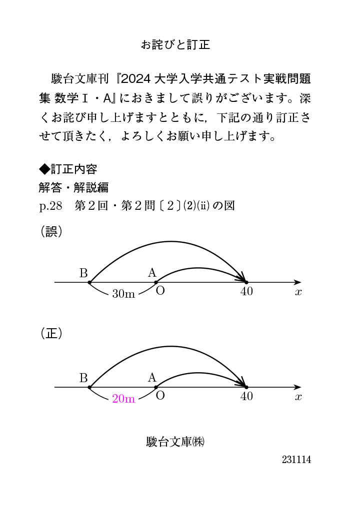 2024-大学入学共通テスト実戦問題集 数学Ⅰ・Ａ | 駿台文庫